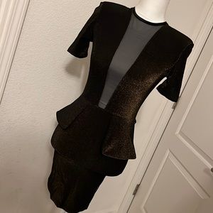 Sz XS Brian Lichtenberg Plunge V Neck Peplum Dress